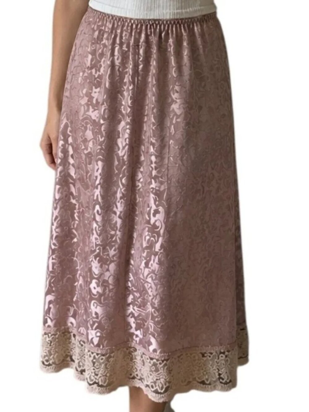 Vintage St Michael Jacquard Slip Skirt Women 10/12 Rose Gold